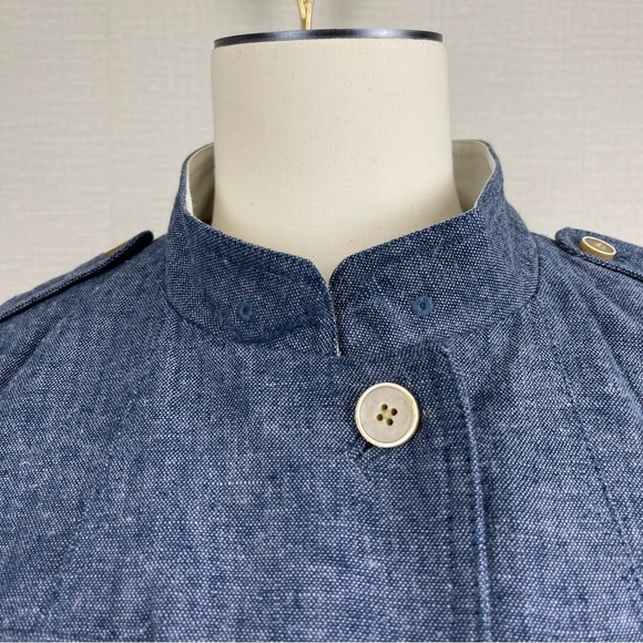 Banana Republic Women Blue Linen Cotton Blend Military Light Jacket 12 - Picture 5 of 12